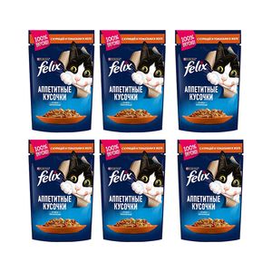 پوچ گربه بالغ فلیکس مدل in jelly طعم مرغ و گوجه فرنگی وزن 450 گرم  بسته 6 عددی